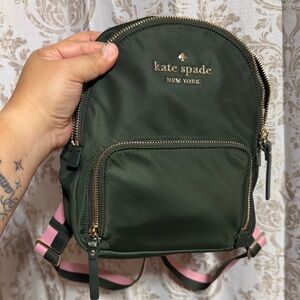 kate spade Olive Green Nylon Mini Backpack with Pink Straps
